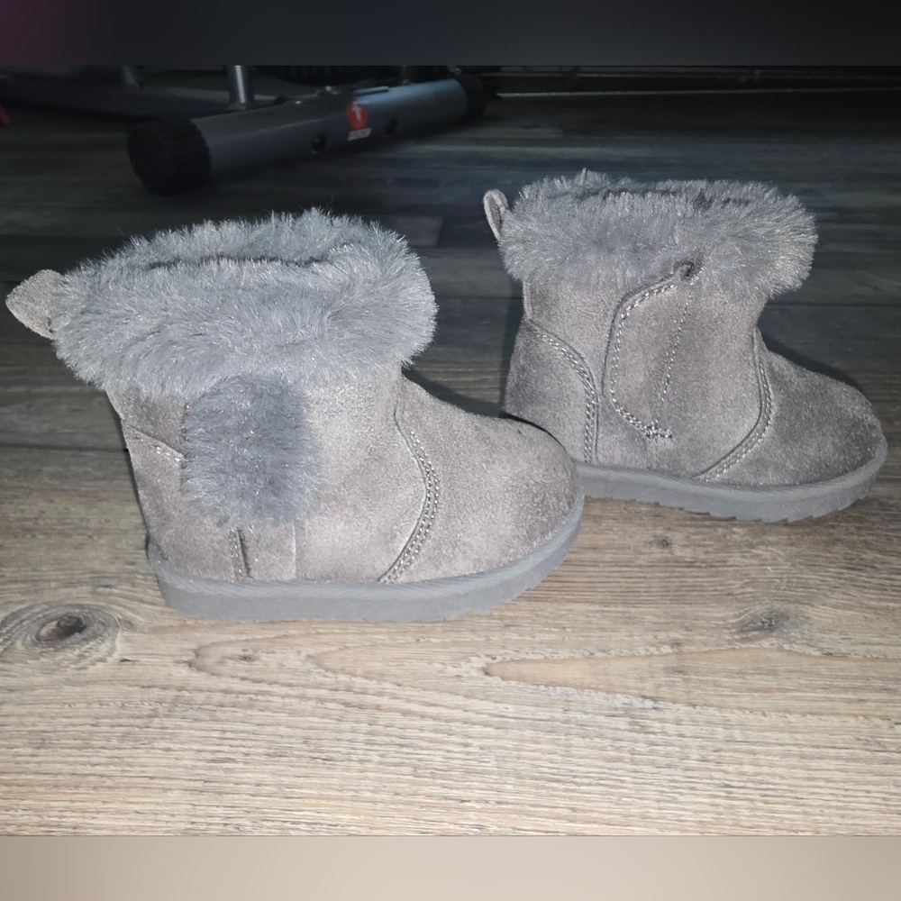 Gray Faux Fur Baby Boots